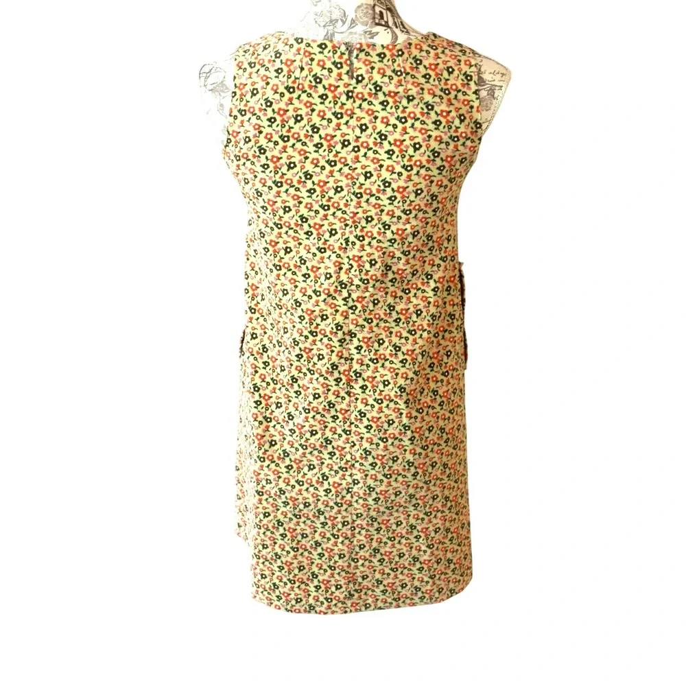 Warm Vintage Floral Print Corduroy Sleeveless Dress with Pockets‎ 90s Style SZ 2 - Picture 3 of 14